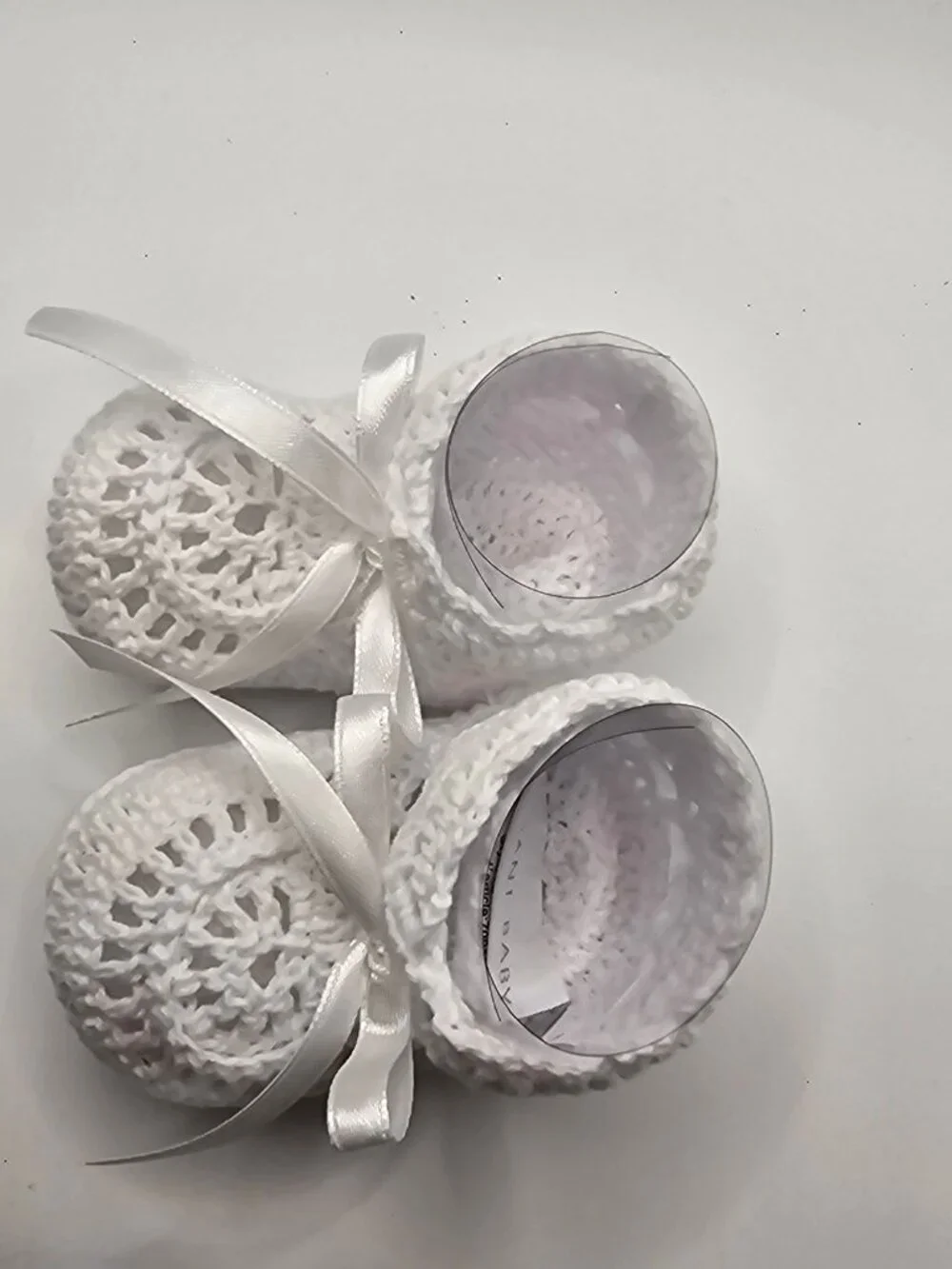 Elegant Baby White Christening Crochet Knit Booties 0-6 Months Gift Box